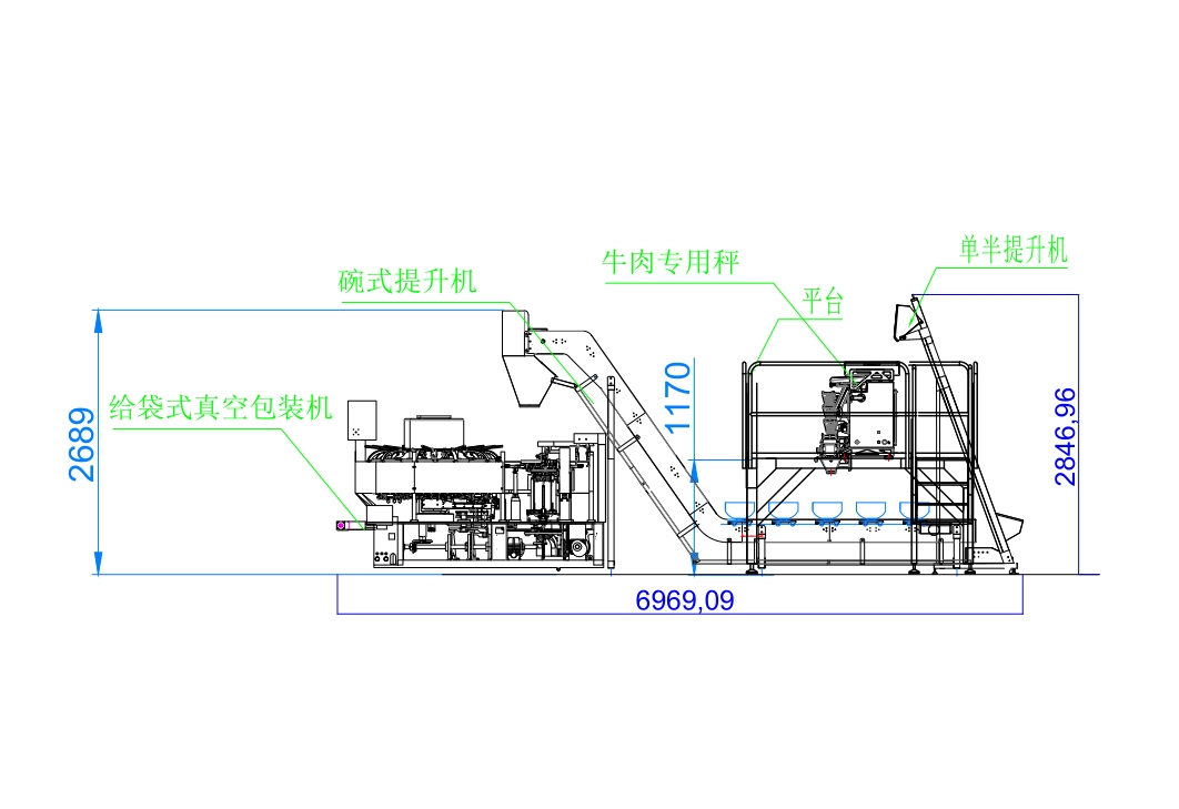 全自动牛肉条分秤给袋式真空包装机