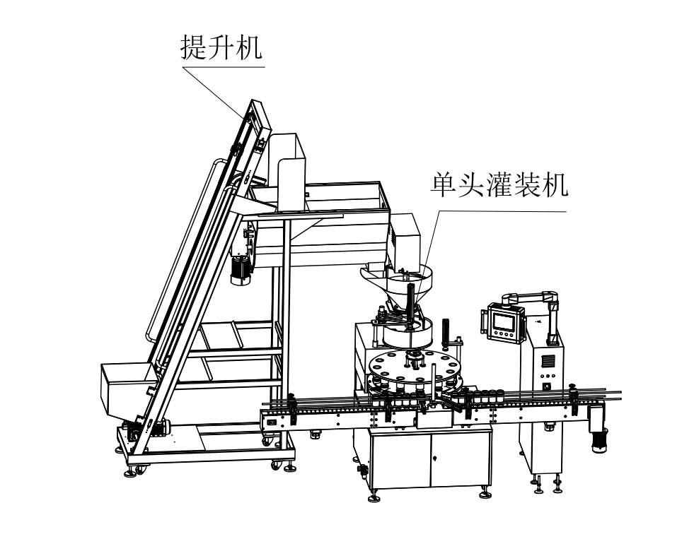 伺服螺杆灌装机+单斗提升机CAD平面图