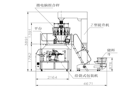给袋式包装机生产线示意图 CAD平面图