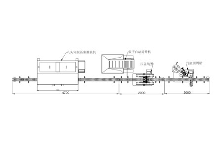 八头伺服活塞灌装机生产线示意图 CAD平面图