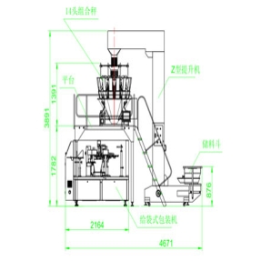 Z型提升机+14头组合秤+组合秤平台+给袋式包装机CAD平面图