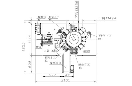 250给袋式包装机主机示意图 CAD平面图