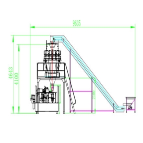 400型给袋式包装机+14头组合秤+组合秤平台+大倾角提升机CAD平面图