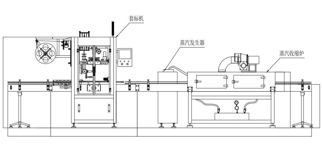 全自动套标机+蒸汽收缩炉示意图 CAD平面图